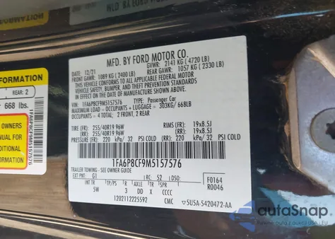 2021 Ford Mustang Gt Premium Fastback из США, поврежденный, VIN 1FA6P8CF9M5157576